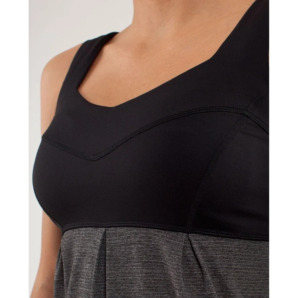 Lululemon No Limits Tank Top Black Heathered Coal Pleated Cinch Hem Size‎ 6